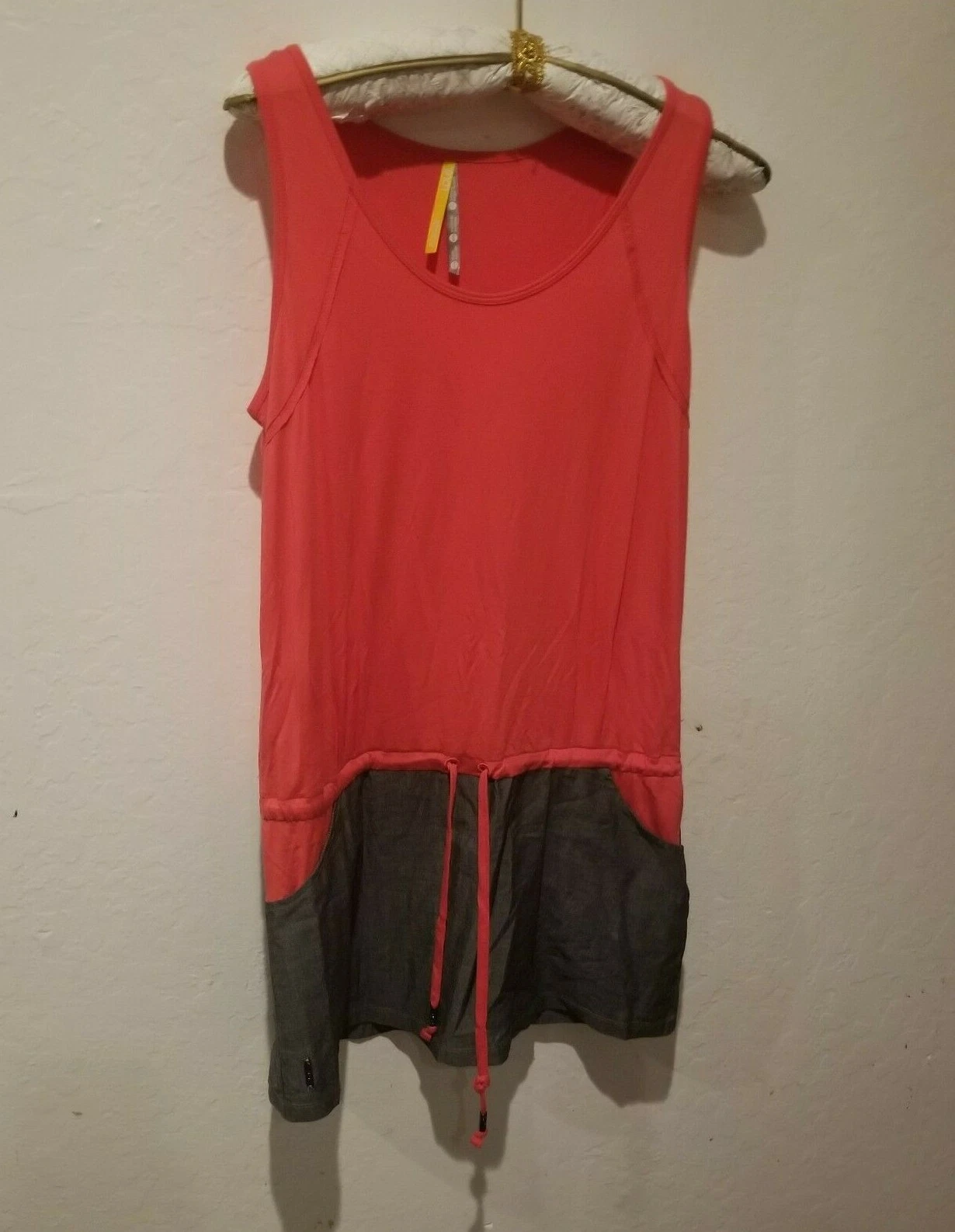 lole scoop neck drawstring colorblock gray tank-top