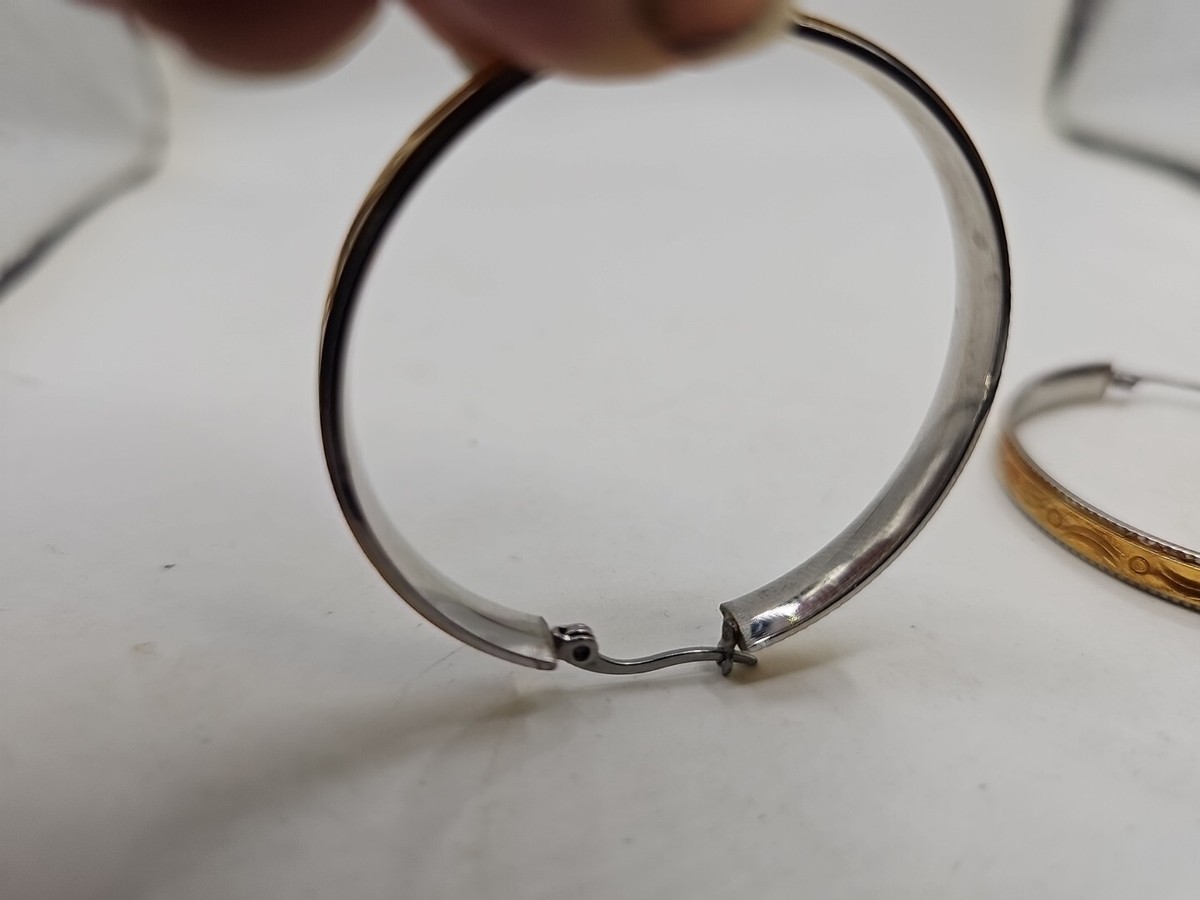 Silver/Gold Rim Hoop Earrings View 4