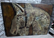 Large 26"x19.75" Metal 3D Raised Relief Horse Wall Art Sculpture Western Decor