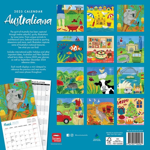 2025 Calendar Australiana Square Wall Browntrout A04961 - Picture 3 of 6