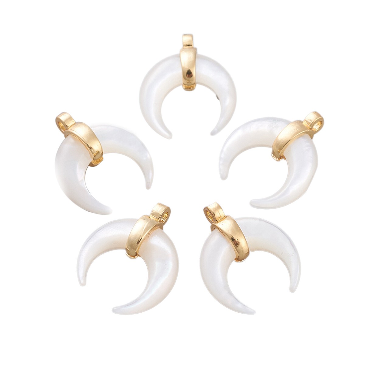 5x Natural White Double Horn Crescent Moon Mother of Pearl