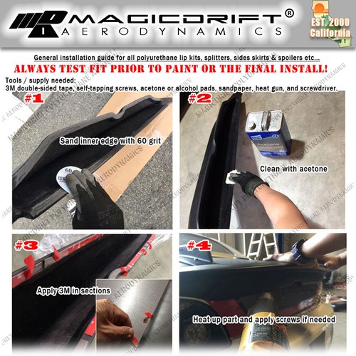 Universal Tipo 3 Estilo Uretano Frontal Labio Divisor Winglets Laterales Canards Flipper - Imagen 8 de 8