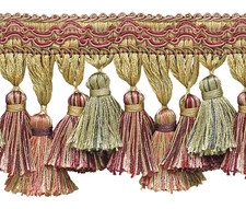 Cherry Beige Green 3.75" Tassel Fringe Trim Berry Parch [By The Yard]