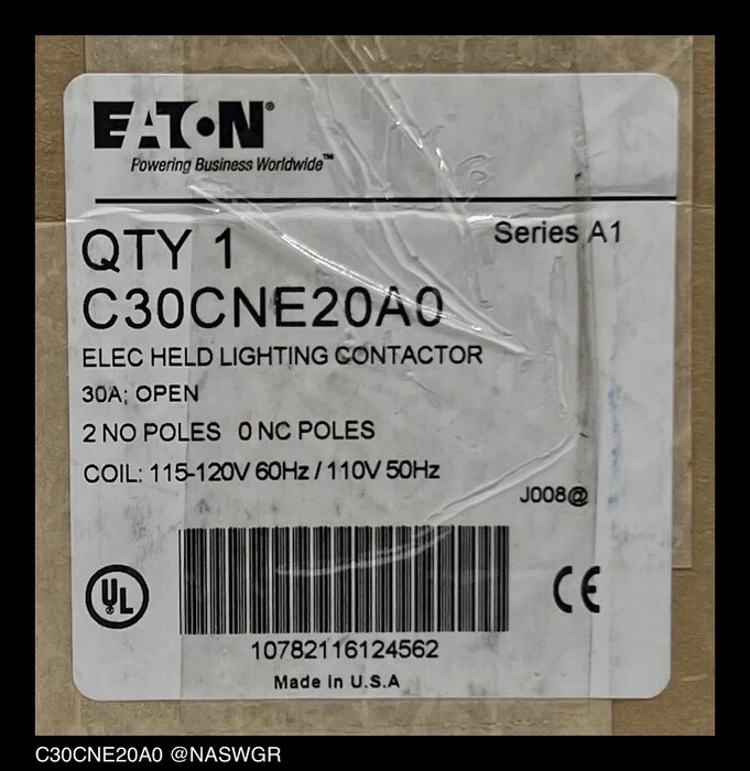 Contacteur D'éclairage Eaton C30CNE20A0 - 30A, 120V, Neuf (Stock USA)