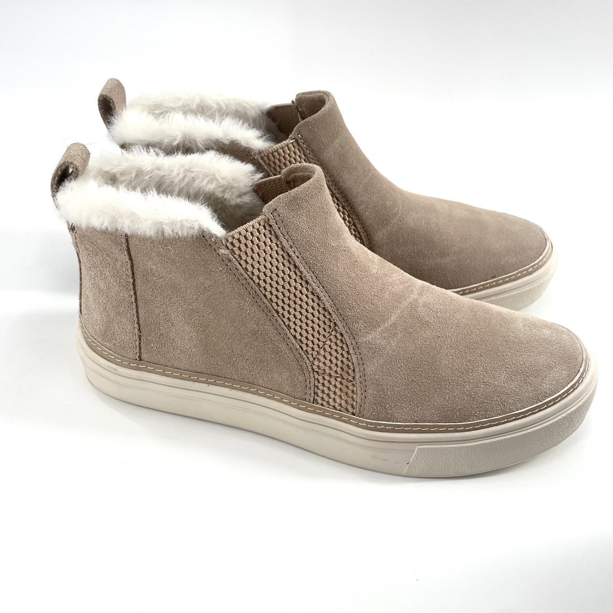TOMS Womens Taupe Faux Fur-Lined Bryce Leather Hi-Top Sneakers