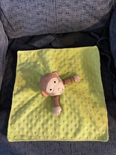 Okie Dokie Monkey Lovey Small Green Security Blanket Stuffed Animal Rattle Satin