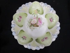 ANTIQUE  RED STAMP  R. S.  PRUSSIA  10 1/2" BOWL  -   BASKET OF ROSES  PATTERN