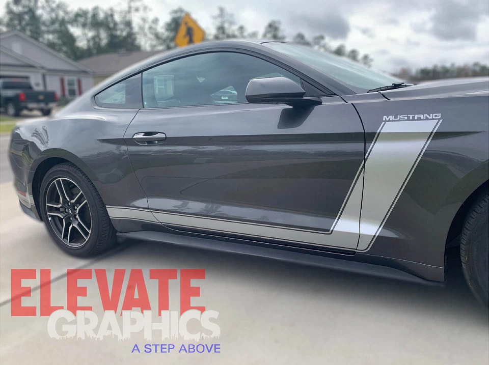 Calcomanías adhesivas de rayas de vinilo con gráficos laterales y capó 2015-2023 para Ford Mustang Foto 3 de 4