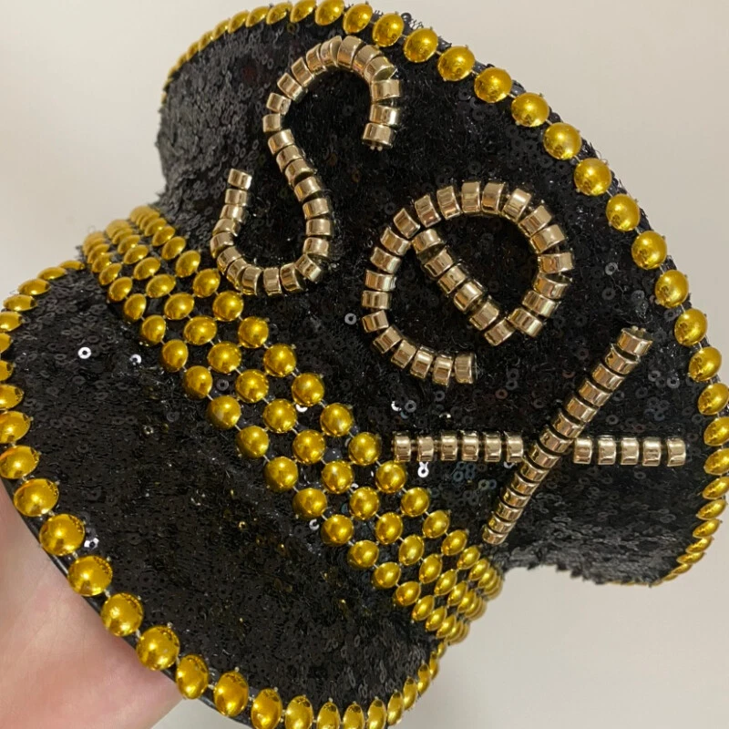 Dama Lentejuelas Ardiente Militar Sombrero Hecho a Mano Marinero Capitán Gorra Juegos con disfraces Fiesta Retro Foto 3 de 4