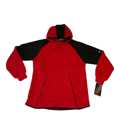 Cougar Sport Pullover Hoodie Mens Size L Red Black Wicking Long Sleeve Pockets