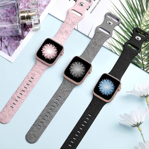 3 Pcs Floral Engraved Band For Apple Watch Soft Silicone Wildflowers Sport Strap - Zdjęcie 5 z 134