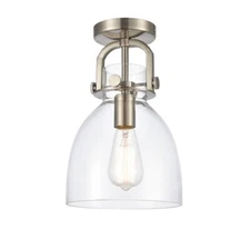 Innovations Lighting Newton Bell 1-Lt 8" Flush, SN/CG - 410-1F-SN-G412-8CL