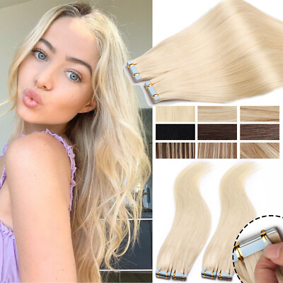 Tape In On 100% Echthaar Remy Hair Extensions Haarverlängerung Skin Weft Blond