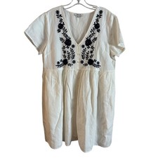 Madewell Embroidered Linen Blend Alexandra Button Front Mini Dress Size Large