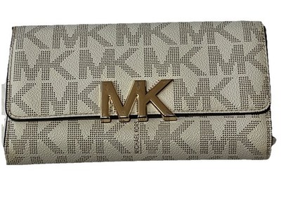 Michael Kors Jet Set Double Zip Wristlet Wallet Vanilla Acorn MK Signature Mimi