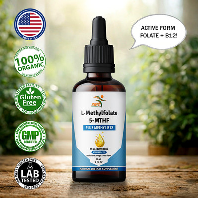 L-Methylfolate 15mg + Methyl B12 Cofactor | Organic Berry Flavor | 2 fl oz
