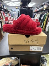 UGG FLUFF YEAH SLIDE RED RIBBON MOCASSIN SLIP ON SANDAL US 7W
