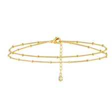 14K Gold Bracelet for Women Gold Plated Bracelet Dainty Chain Gold Beaded