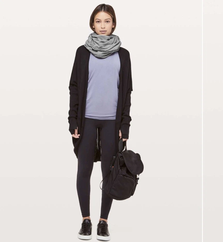 Lululemon Vinyasa Scarf Womens One Size Gray Herringbone Snap Wrap Neck Warmer