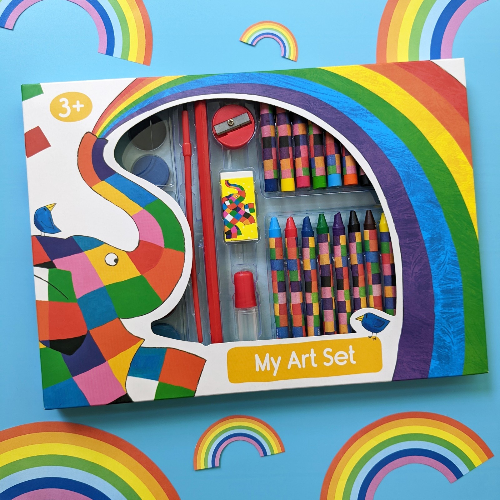 Elmer Children’s 42 Piece Art Set | Paints, Crayons & Oil Pastels | Ages 3–8