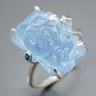 AAA carving 12 ct+ Natural Aquamarine Ring 925 Sterling Silver Size 8 /R463738