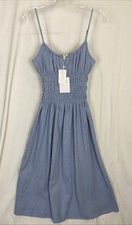 WAYF Linen Blend Blue Smocked Waist Midi Shirred Cami Dress Womens Size M NWT