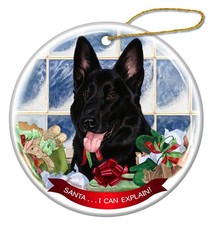 Adorno de porcelana para perro pastor alemán negro regalo para mascotas ¡Santa puedo explicarlo!