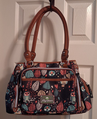 Green Living Eco Lily Bloom Owl Birds & Leaf Shoulder Bag Purse EUC Recycle