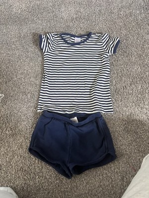 Hanna Andersson Girls Size 120 US 6/7 Blue Shirts And Striped T-shirt Set