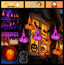 Lighted Hanging Witch Hats - 6 Pcs Halloween Decorations, 8 Modes, Spooky Decor