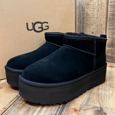 UGG CLASSIC ULTRA MINI PLATFORM BOOT WOMENS US 8 SUEDE / WOOL ~ BLACK