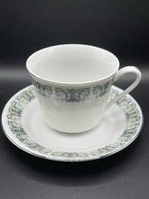 Blue Green Floral W/Silver Trim MCM Made In China Teacup And Saucer Set