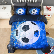 Soccer Comforter Set Full Size, 3D Sport Bedding Set 3 Pieces  Soft Lightweight