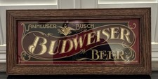 Vintage Glass Anheuser Busch Budweiser Beer Framed Display Hensley Co 1978