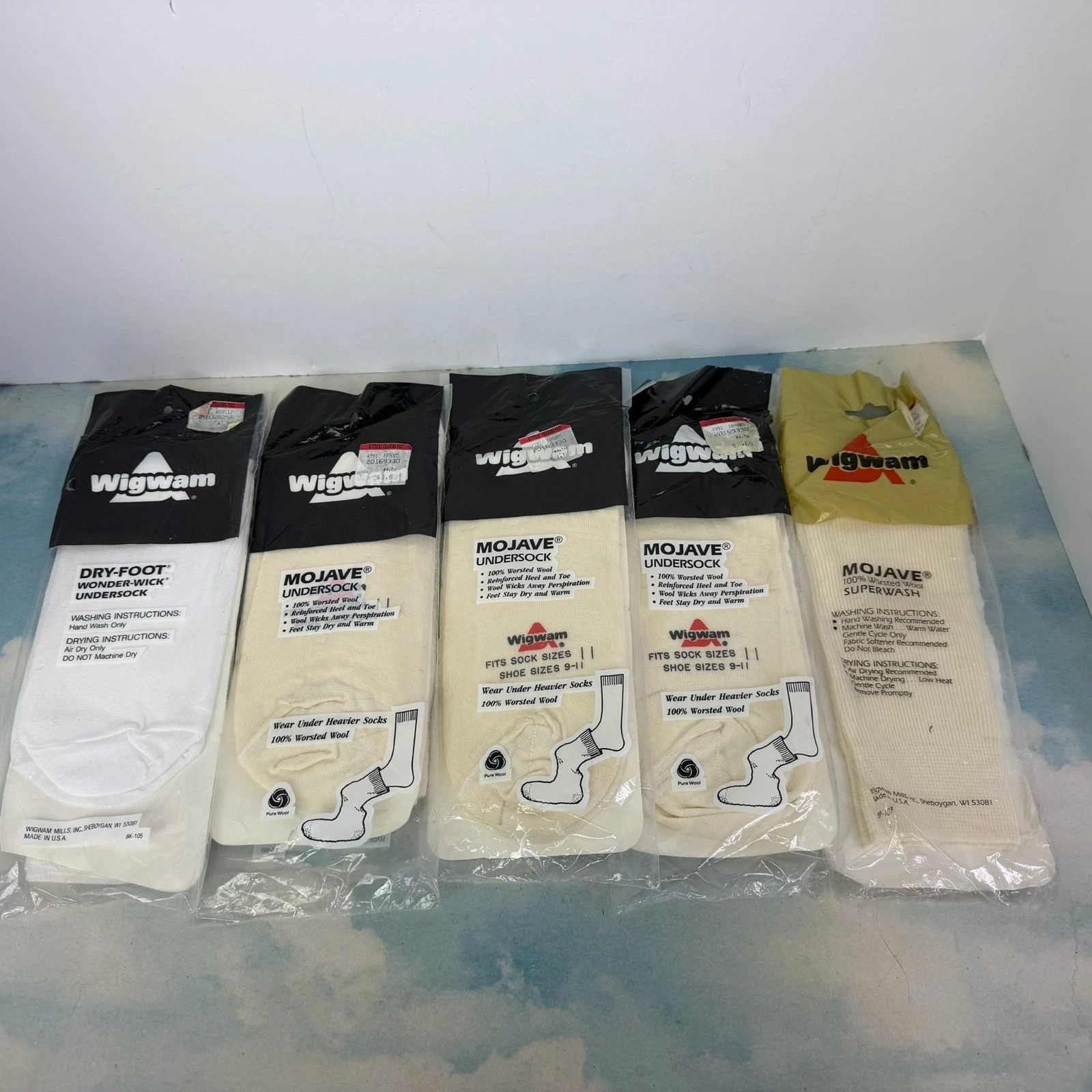 (5) VTG 1960s WIGWAM MOJAVE SOCKS Wool Liner Light Men's Sz 9-11 New Old Stock