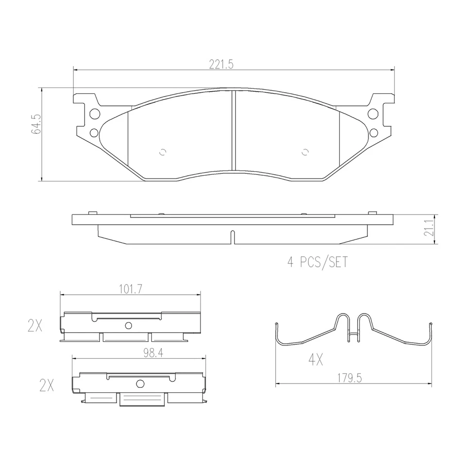 Kit conjunto de pastilhas de freio dianteiras ou traseiras de cerâmica Brembo P11037N para 2005-16 F-450 F-550 - Imagem 2 de 4