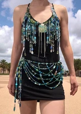 One-of-a-Kind Beaded Halter Top & Skirt Belt – Festival, Stage, Halloween