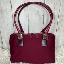 FENDI Mamma Bucket Tote Handbag Leather/Nylon Red Bordeaux Vintage From Japan