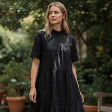 Everlane Sz S Black Tiered Mock Neck Cotton Dress