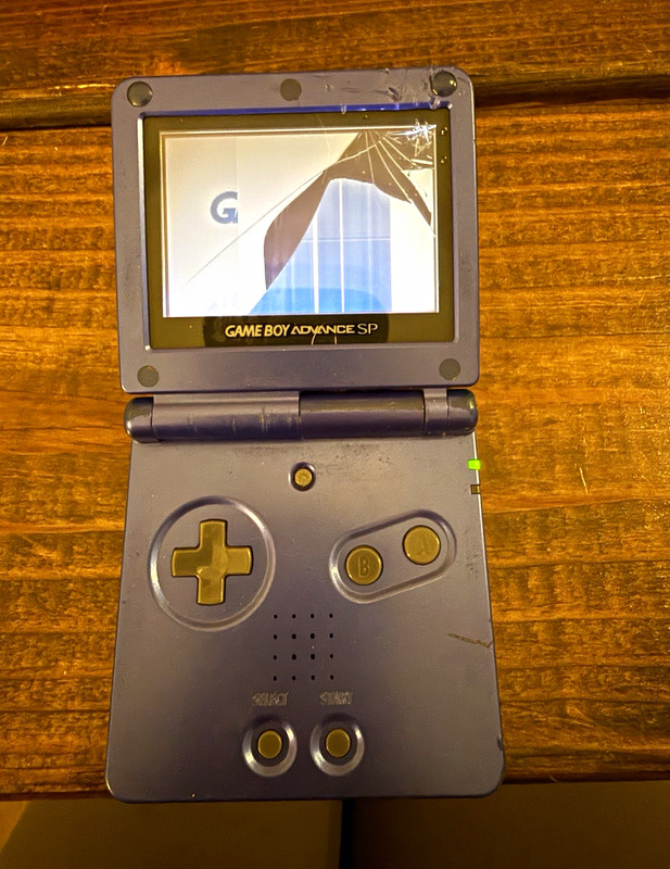 Nintendo Game Boy Advance SP AGS-001 Blue Handheld Console - Cracked Screen