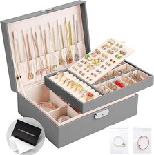 Jewelry Box Organizer for Women Girls 2 Layer Leather Travel Jewelry Storage Cas