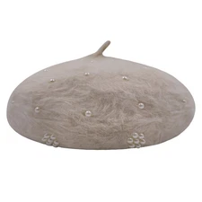 Women Faux Fur French Beret Hat Pearl Fluffy Winter Warm Beanie Cap Artist Girl