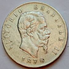 Italy 5 Lire, 1876, UMBERTO I RE D'ITALIA, Silver coin