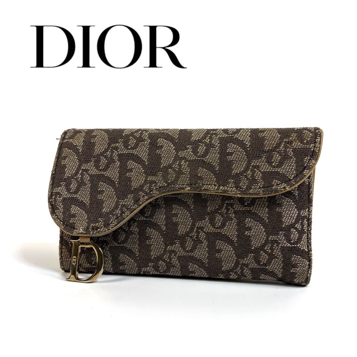 Vintage Christian Dior Trotter Tri-fold Wallet in Canvas & Leather with Serial Number