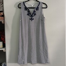 Charter Club Embellished Summer Dress Size Medium Navy Blue