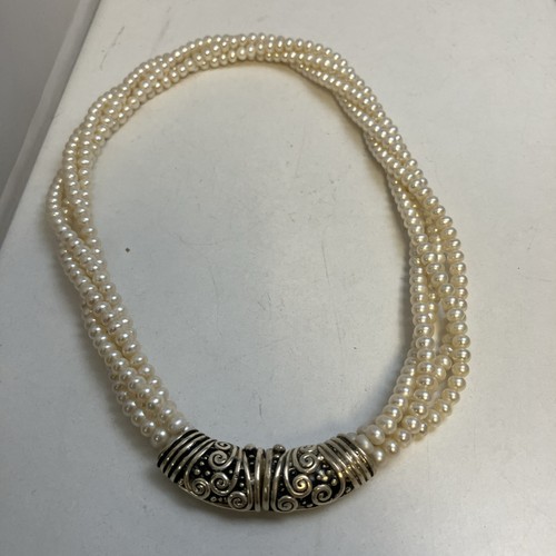 Sterling Silber Multi Strang Perlenkette 17 Zoll sehr einzigartig!