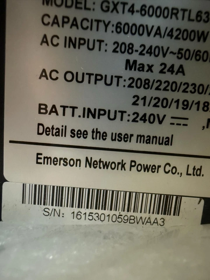 Emerson Liebert GXT4-6000RTL630 6000VA/4200W Rack/Torre Doble Conversión 208-240V Foto 4 de 4