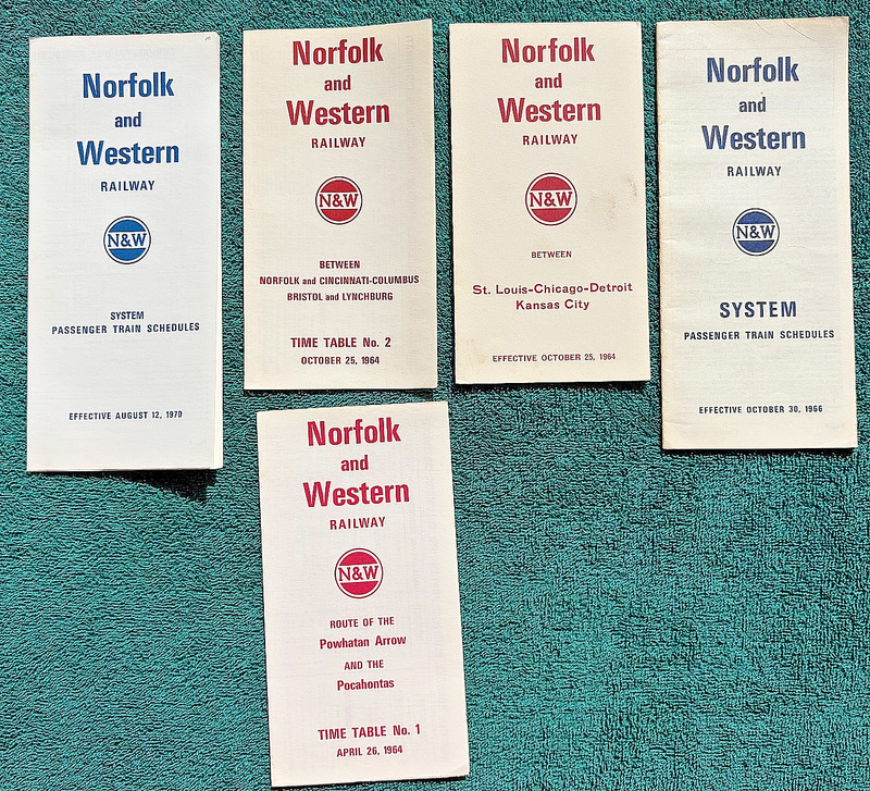 5x Norfolk & Western Railroad Timetable Mixed Lot N&W Railway Powhatan Arrow RR