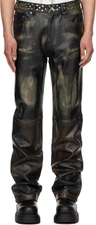 Men's Vintage Real Lambskin Rugged effect Punk Style Street Moto Biker Pants W32