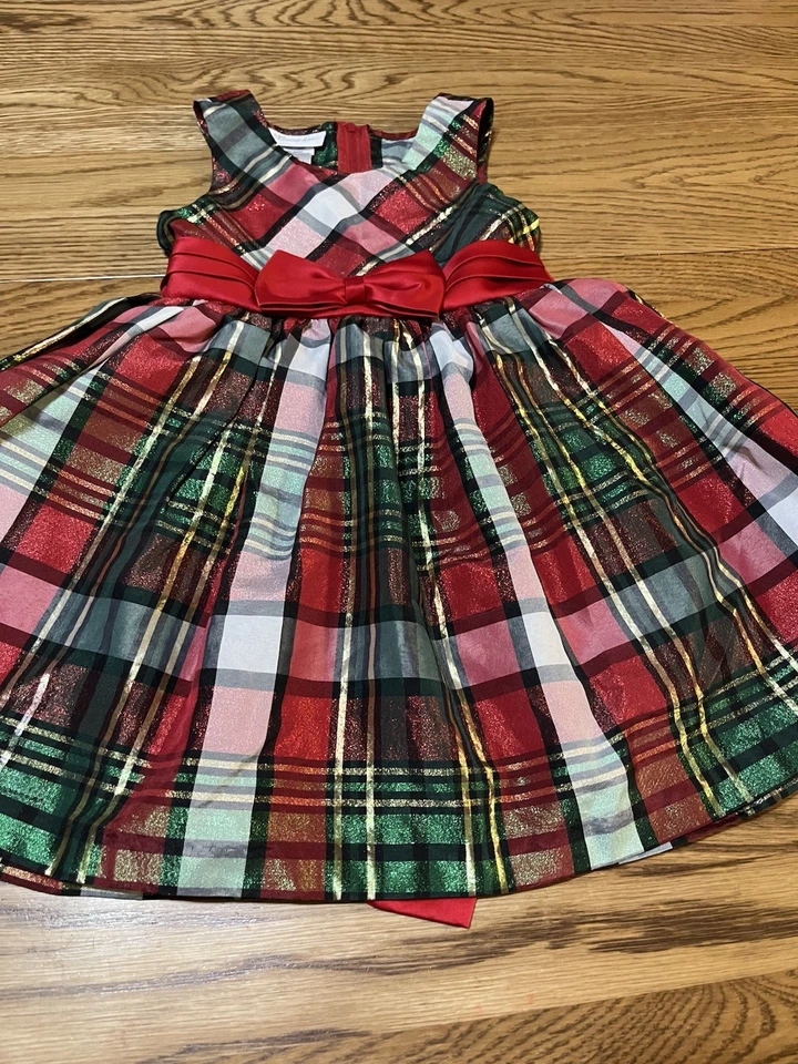 Bonnie Jean Girls Holiday Christmas Dress Red Green Plaid Size 4 Party Kids - Image 4 of 4